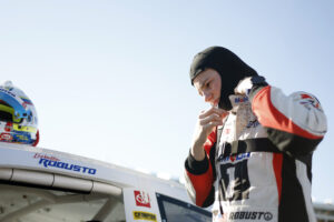 CONCORD, NORTH CAROLINA - MAY 23: Isabella Robusto, driver of the #55 Mobil 1 Toyota, prepares for the ARCA Menards Series General Tire 150 at Charlotte Motor Speedway on May 23, 2025 in Concord, North Carolina. (Photo by Logan Riely/Getty Images)