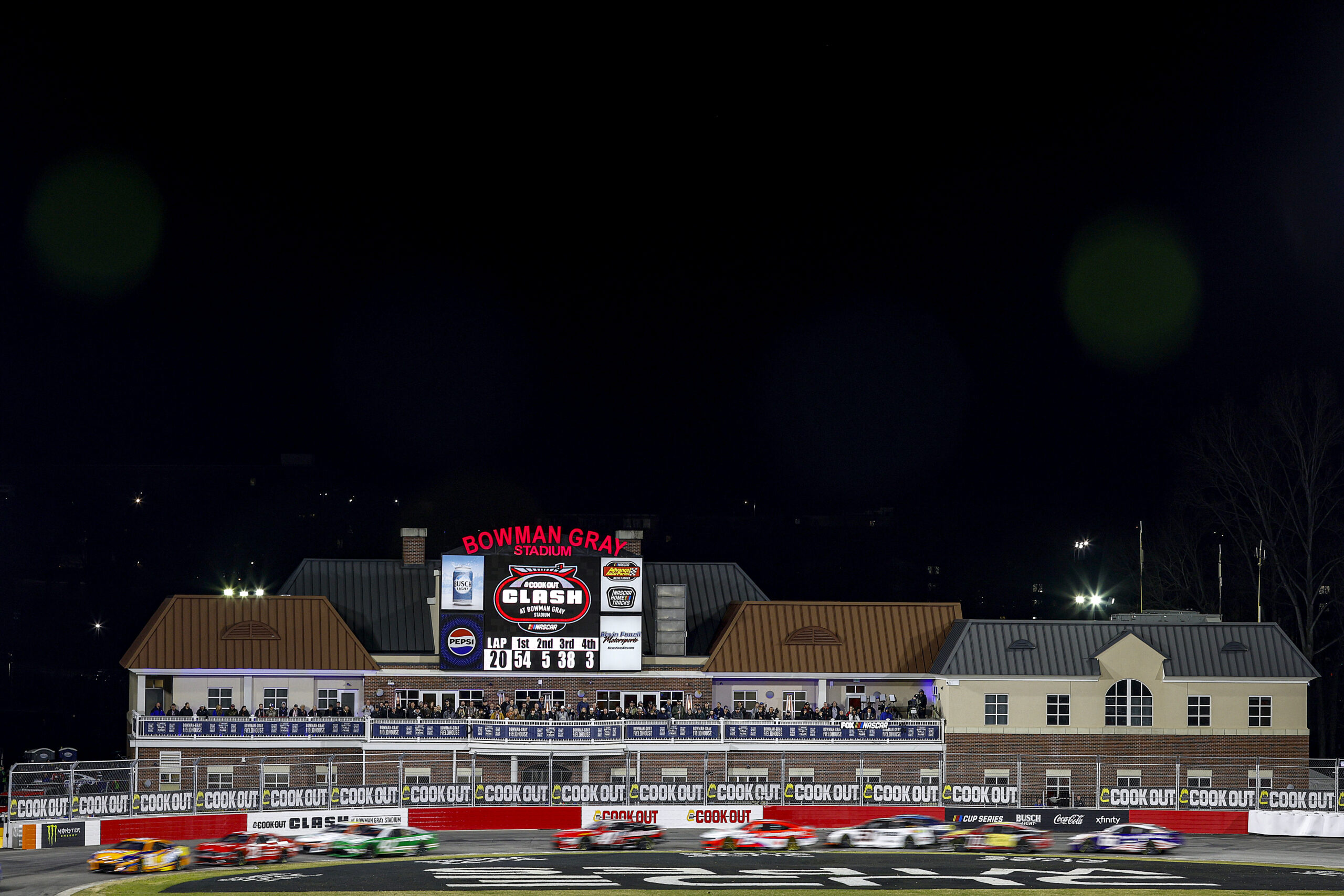 WINSTON SALEM, NORTH CAROLINA - FEBRUARY 02: A general view of racing during the Last Chance Qualifier race for the Cook Out Clash at Bowman Gray Stadium on February 02, 2025 in Winston Salem, North Carolina. (Photo by Sean Gardner/Getty Images)