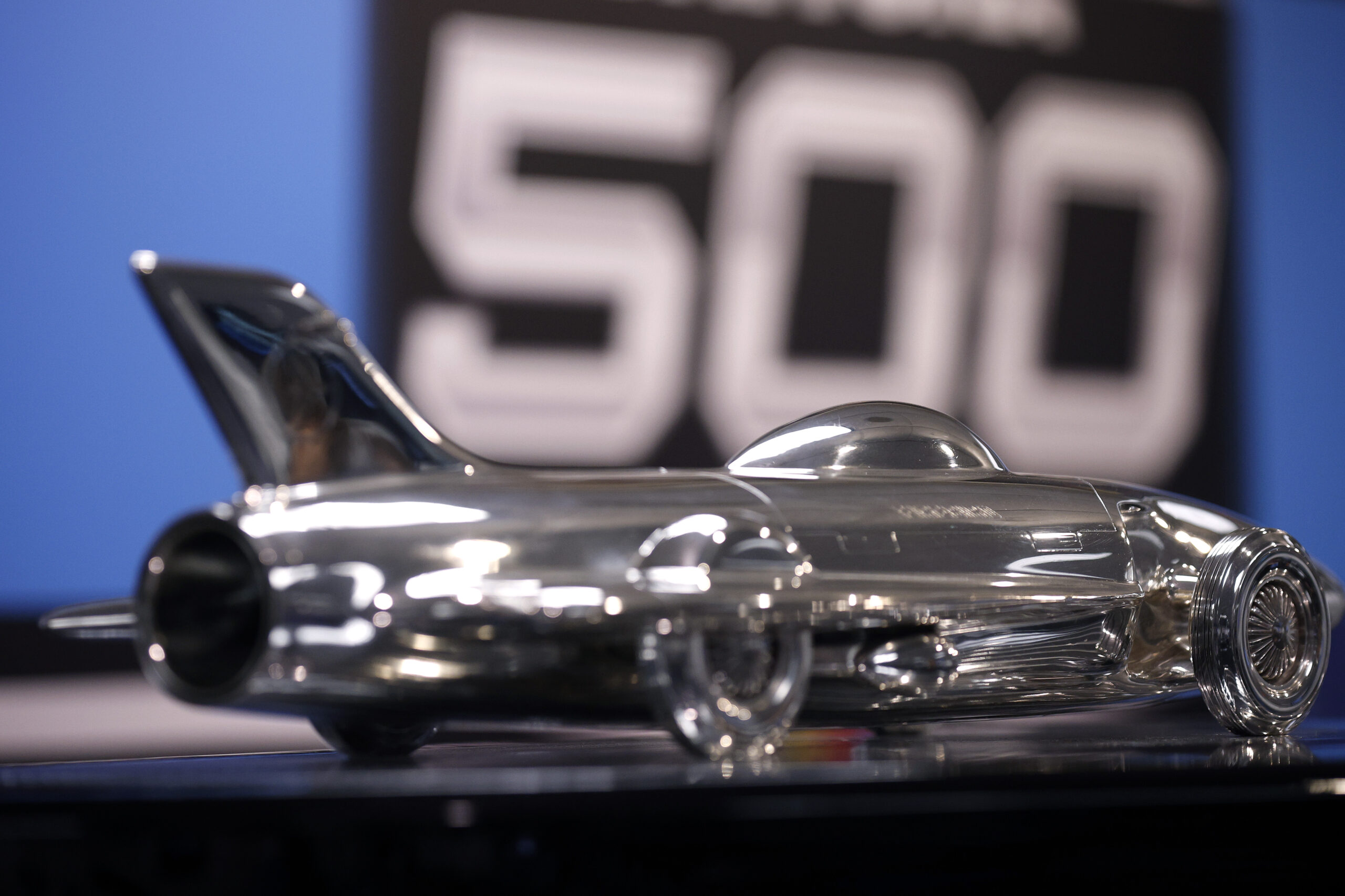 DAYTONA BEACH, FLORIDA - FEBRUARY 16: A detail view of Harley J. Earl Trophy on display in the media center prior to the NASCAR Cup Series Daytona 500 at Daytona International Speedway on February 16, 2025 in Daytona Beach, Florida. (Photo by Sean Gardner/Getty Images)