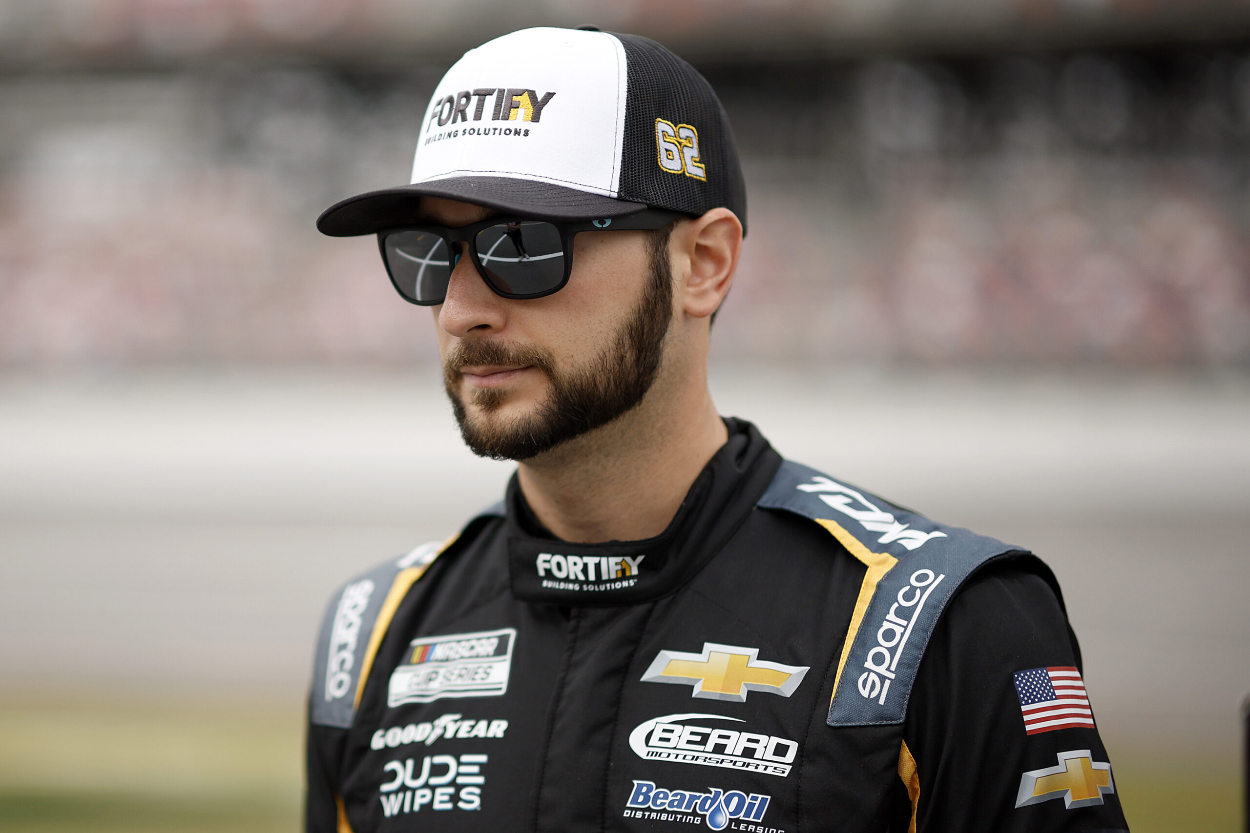 TALLADEGA, ALABAMA - APRIL 26: Anthony Alfredo, driver of the #62 Fortify Building Solutions Chevrolet, looks on during qualifying for the NASCAR Cup Series Jack Link's 500 at Talladega Superspeedway on April 26, 2025 in Talladega, Alabama. (Photo by Sean Gardner/Getty Images)