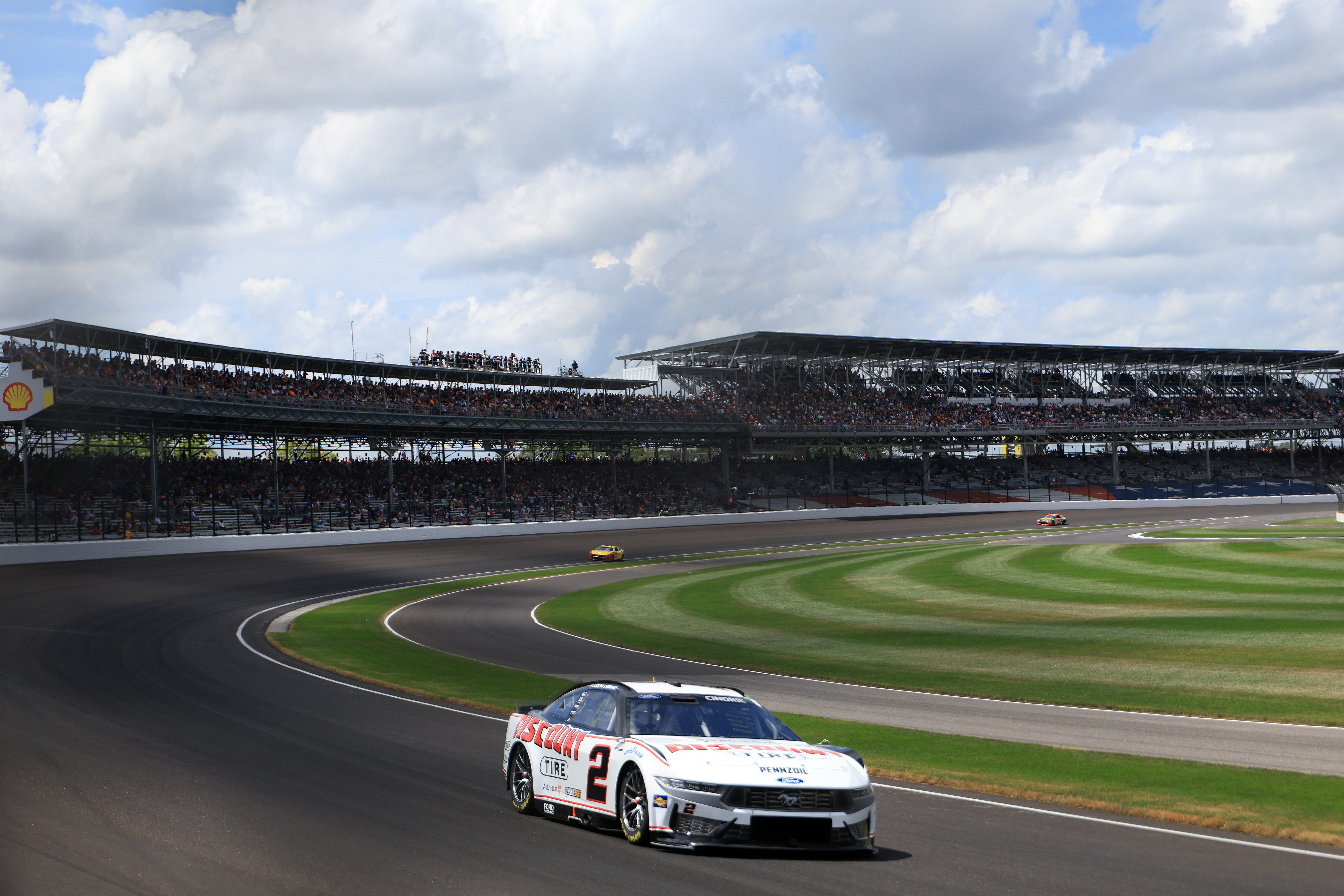 INDIANAPOLIS, INDIANA - JULY 27: Austin Cindric, driver of the #2 Discount Tire Ford, drives during the NASCAR Cup Series Brickyard 400 Presented by PPG at Indianapolis Motor Speedway on July 27, 2025 in Indianapolis, Indiana. (Photo by Justin Casterline/Getty Images)