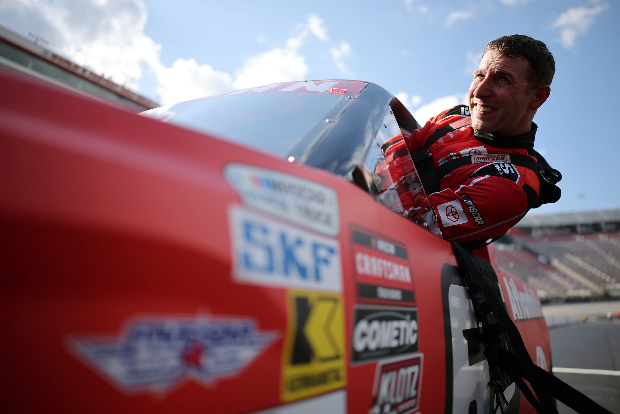BRISTOL, TENNESSEE - SEPTEMBER 11: Cole Butcher, driver of the #62 Atlantic Tiltload Toyota, enters his truck during qualifying for the NASCAR Craftsman Truck Series UNOH 200 presented by Ohio Logistics at Bristol Motor Speedway on September 11, 2025 in Bristol, Tennessee. (Photo by Jonathan Bachman/Getty Images)
