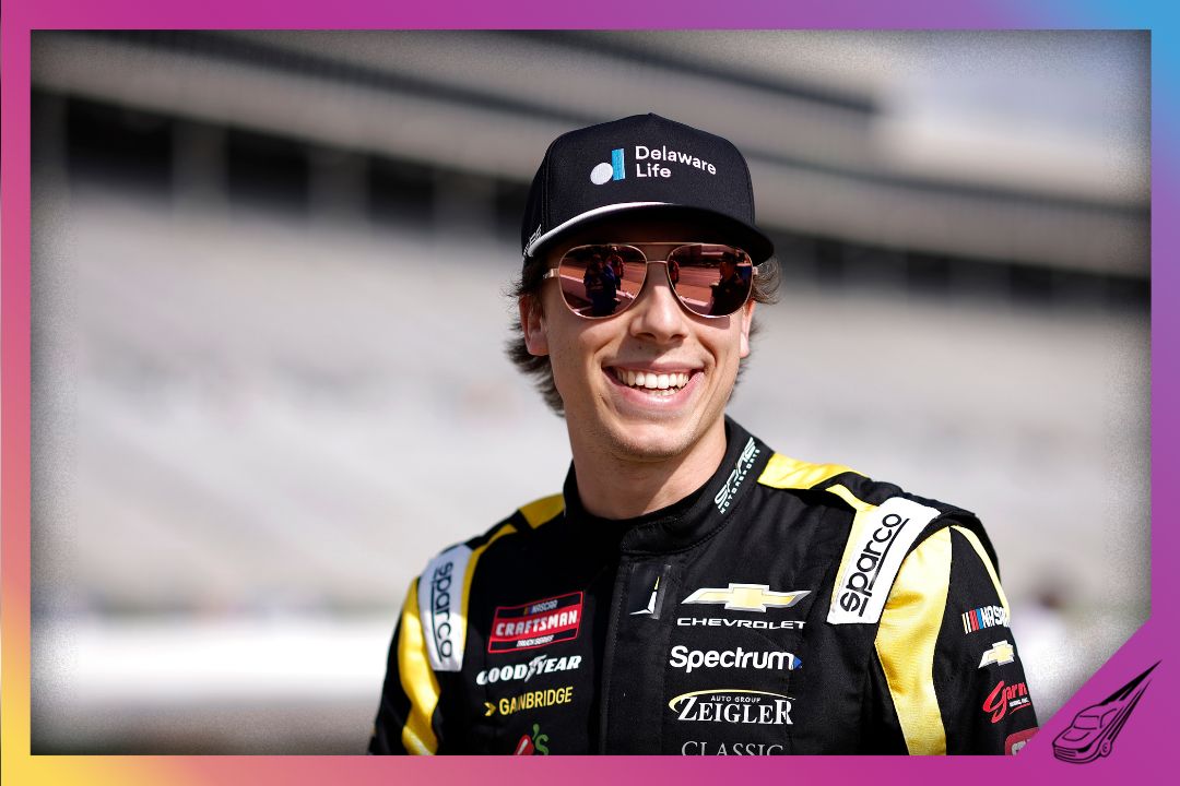HAMPTON, GEORGIA - FEBRUARY 20: Carson Hocevar, driver of the #77 Delaware Life Chevrolet, looks on during qualifying for the NASCAR Craftsman Truck Series Fr8 Racing 208 at Echo Park Speedway on February 20, 2026 in Hampton, Georgia. (Photo by Sean Gardner/Getty Images)