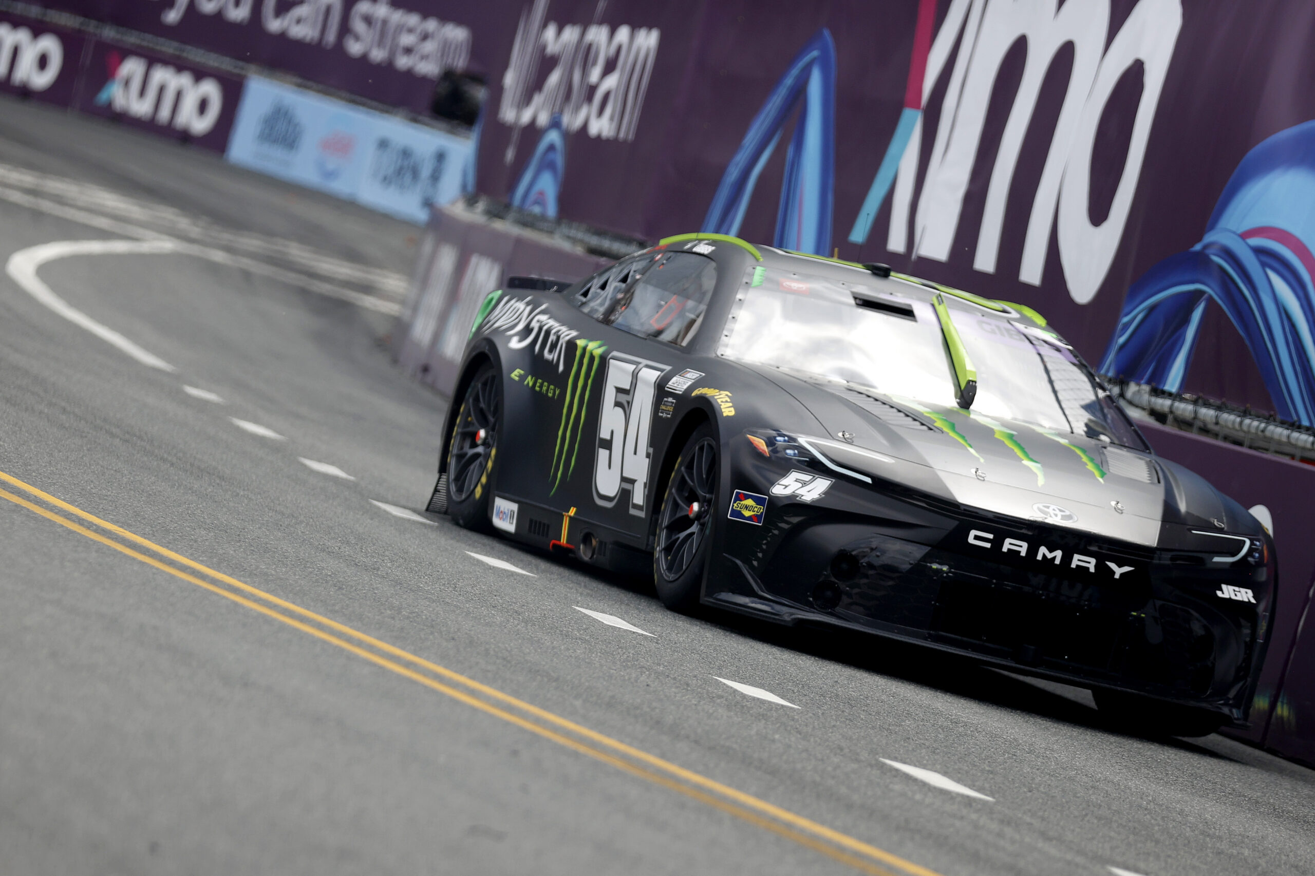 CHICAGO, ILLINOIS - JULY 06: Ty Gibbs, driver of the #54 Monster Energy Toyota, drives during the NASCAR Cup Series Grant Park 165 at Chicago Street Course on July 06, 2025 in Chicago, Illinois. (Photo by Logan Riely/Getty Images