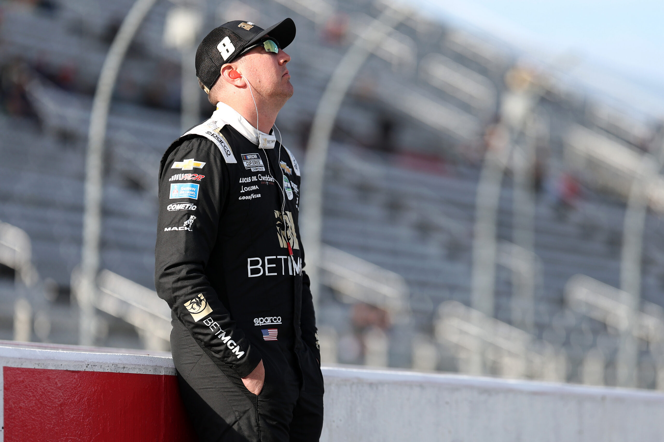 MARTINSVILLE, VIRGINIA - OCTOBER 25: Kyle Busch, driver of the #8 BetMGM Chevrolet, looks on during practice for the NASCAR Cup Series Xfinity 500at Martinsville Speedway on October 25, 2025 in Martinsville, Virginia. (Photo by David Jensen/Getty Images)