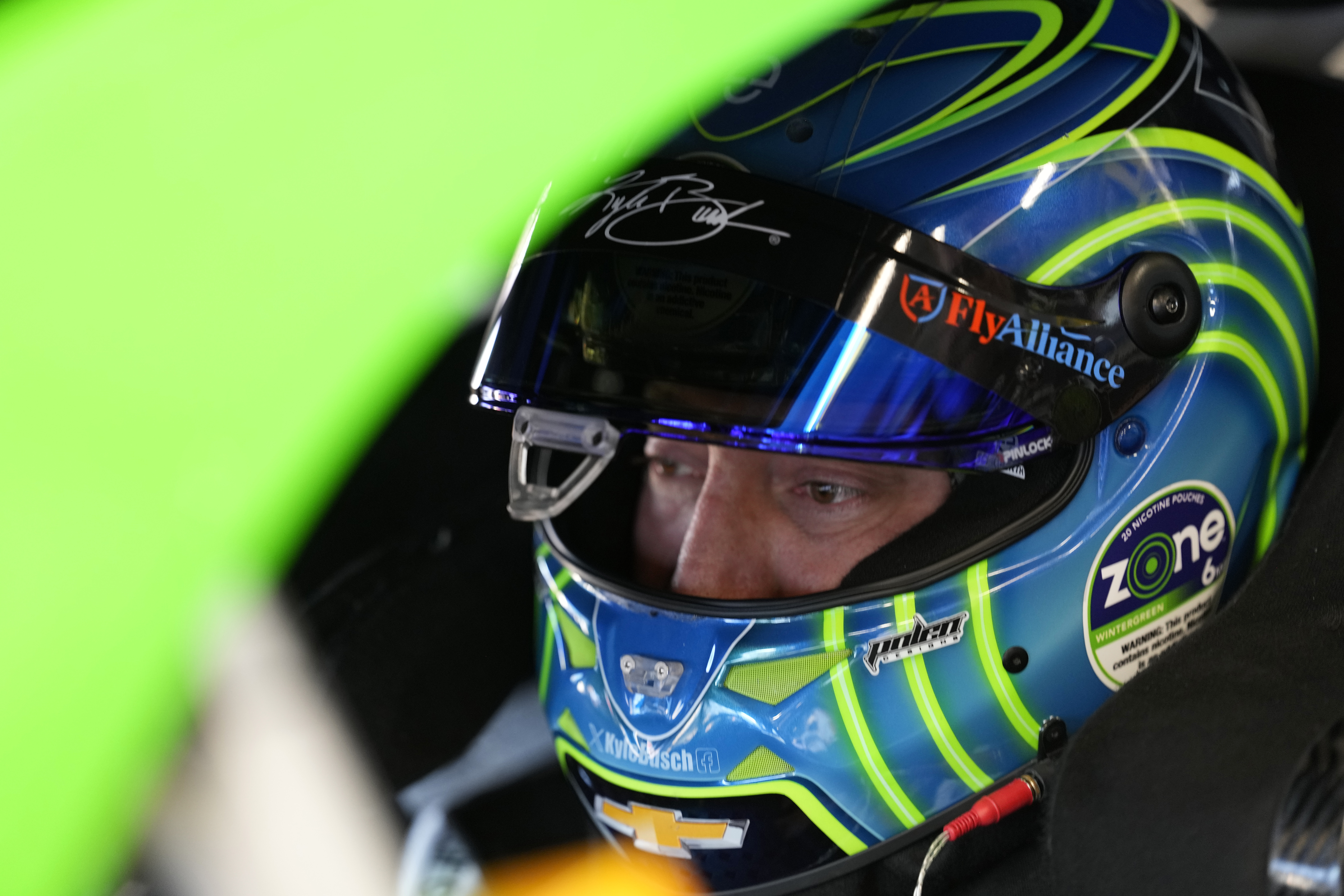DAYTONA BEACH, FLORIDA - FEBRUARY 13: Kyle Busch, driver of the #8 zone Jalapeno Lime Chevrolet, looks on in his car in the garage area during practice for the NASCAR Cup Series Daytona 500 at Daytona International Speedway on February 13, 2026 in Daytona Beach, Florida.
