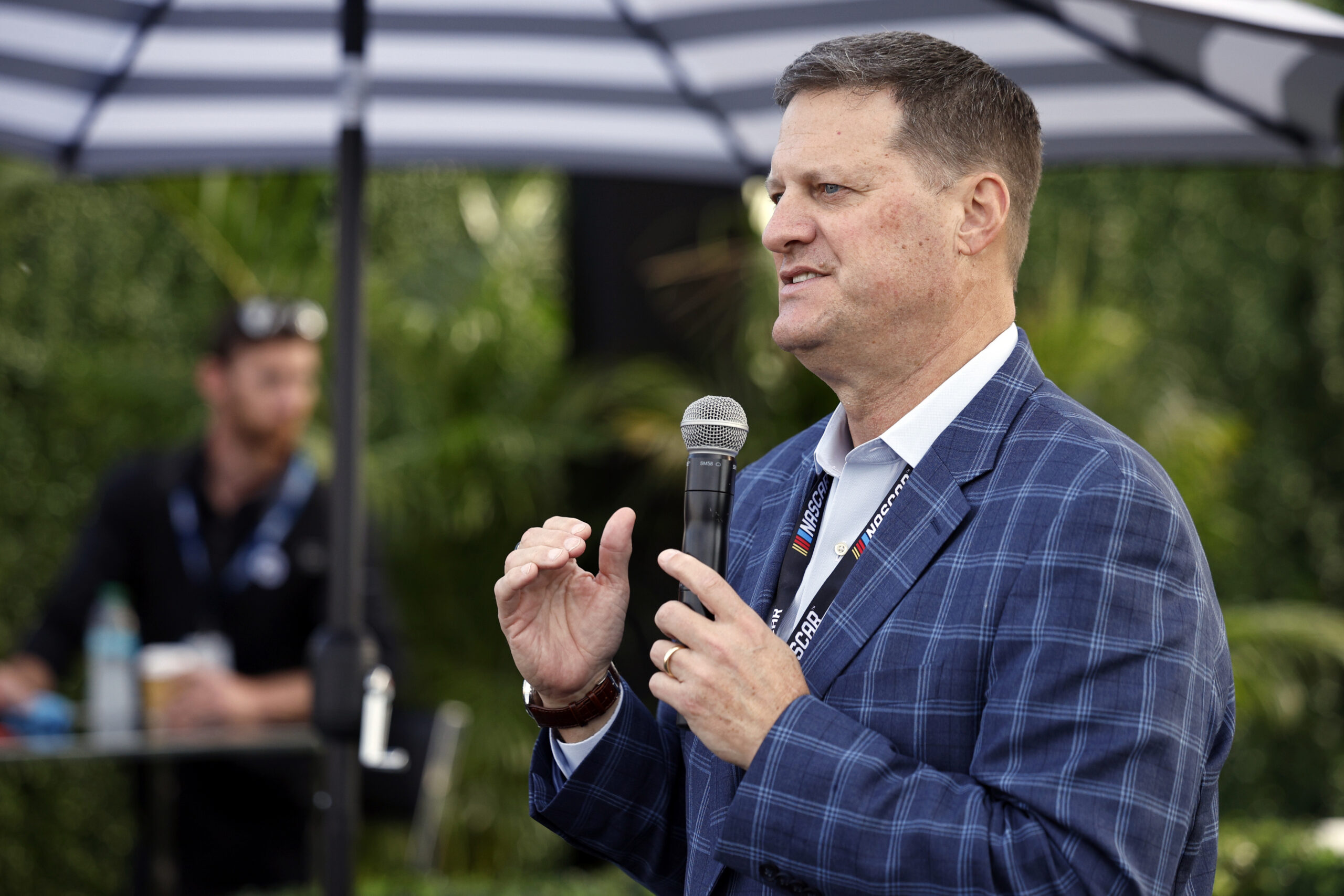 DAYTONA BEACH, FLORIDA - FEBRUARY 15: NASCAR President Steve O'Donnell speaks at the Chairman’s Breakfast hosted by Jim France prior to the NASCAR Cup Series Daytona 500 at Daytona International Speedway on February 15, 2026 in Daytona Beach, Florida. (Photo by Sean Gardner/Getty Images)