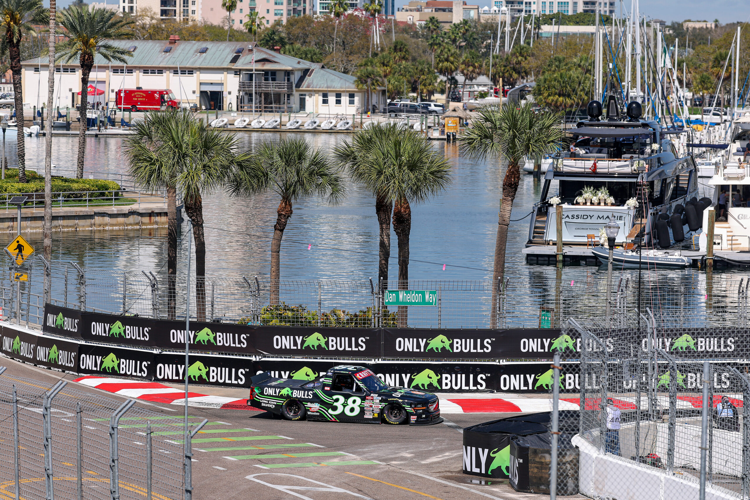 ST PETERSBURG, FLORIDA - FEBRUARY 28: Chandler Smith, driver of the #38 OnlyBulls Ford, drives during the NASCAR Craftsman Truck Series OnlyBulls Green Flag 150 at Grand Prix of St. Petersburg on February 28, 2026 in St Petersburg, Florida.
