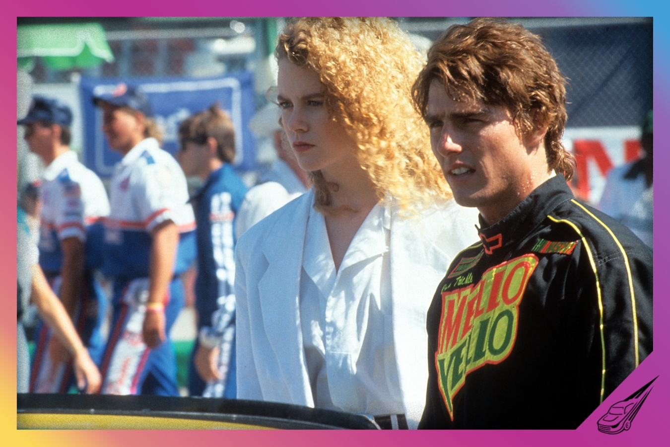 Tom Cruise and Nicole Kidman at the racetrack in a scene from the film 'Days of Thunder', 1990. (Photo by Paramount Pictures/Getty Images)
