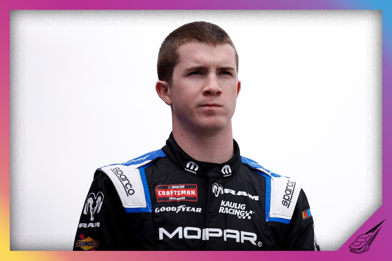 HAMPTON, GEORGIA - FEBRUARY 21: Daniel Dye, driver of the #10 Mopar RAM, walks onstage during driver intros prior to the NASCAR Craftsman Truck Series Fr8 Racing 208 at Echo Park Speedway on February 21, 2026 in Hampton, Georgia. (Photo by Sean Gardner/Getty Images)