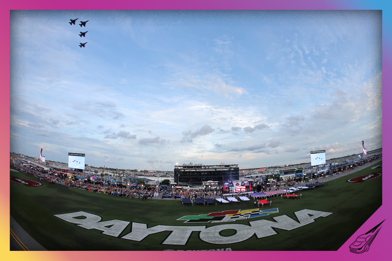 DAYTONA BEACH, FLORIDA - AUGUST 23: Four F-16's from the 120th Fighter Squadron of the Colorado Air National Guard fly over prior to the NASCAR Cup Series Coke Zero Sugar 400 at Daytona International Speedway on August 23, 2025 in Daytona Beach, Florida. (Photo by Jonathan Bachman/Getty Images)