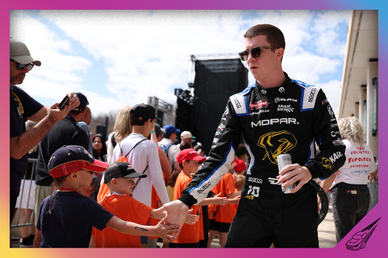 ST PETERSBURG, FLORIDA - FEBRUARY 28: Daniel Dye, driver of the #10 Mopar RAM, greets fans during pre-race ceremonies prior to the NASCAR Craftsman Truck Series OnlyBulls Green Flag 150 at Grand Prix of St. Petersburg on February 28, 2026 in St Petersburg, Florida. (Photo by David Jensen/Getty Images)
