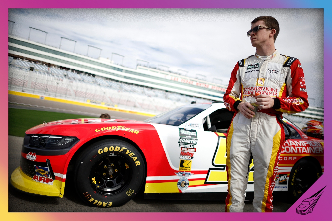 LAS VEGAS, NEVADA - MARCH 14: Daniel Dye, driver of the #52 Champion Container Ford, looks on during practice for the NASCAR O'Reilly Auto Parts Series The LiUNA! at Las Vegas Motor Speedway on March 14, 2026 in Las Vegas, Nevada. (Photo by Sean Gardner/Getty Images)