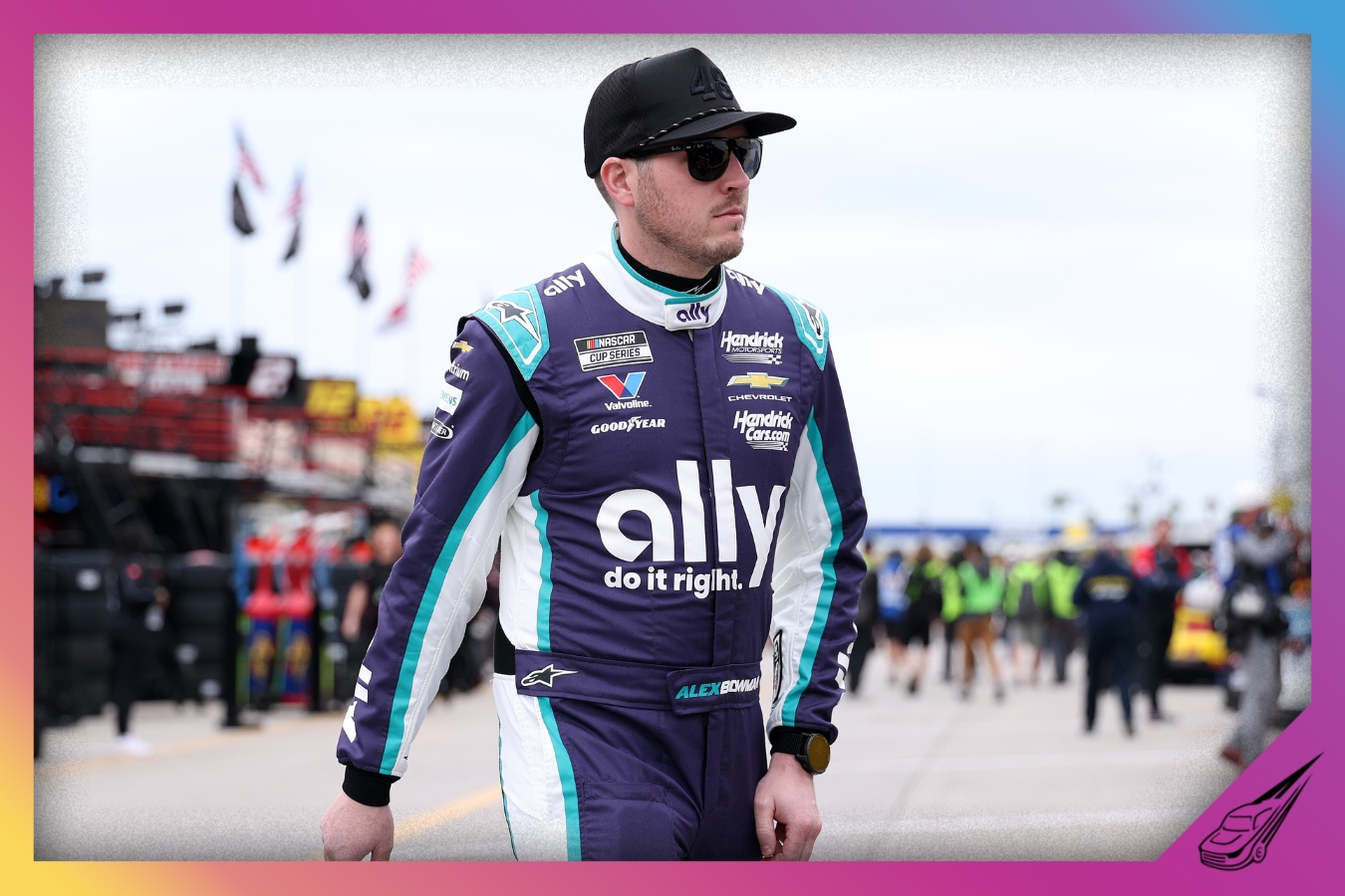 DAYTONA BEACH, FLORIDA - FEBRUARY 11: Alex Bowman, driver of the #48 Ally Chevrolet, walks the garage area during practice for the NASCAR Cup Series Daytona 500 at Daytona International Speedway on February 11, 2026 in Daytona Beach, Florida. (Photo by Kevin C. Cox/Getty Images)
