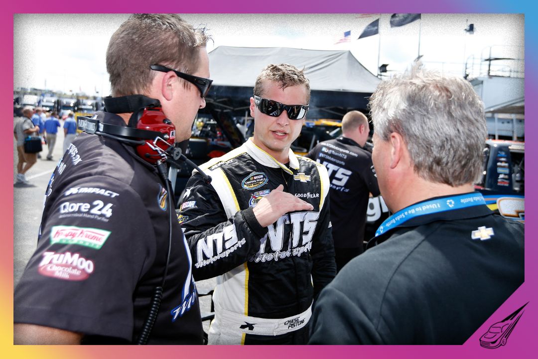 SPARTA, KY - JUNE 26: Chase Pistone, driver of the #9 NTS Motorsports Chevrolet, talks with his crew during practice for the NASCAR Camping World Series UNOH 225 at Kentucky Speedway on June 26, 2014 in Sparta, Kentucky. (Photo by Joe Robbins/Getty Images)