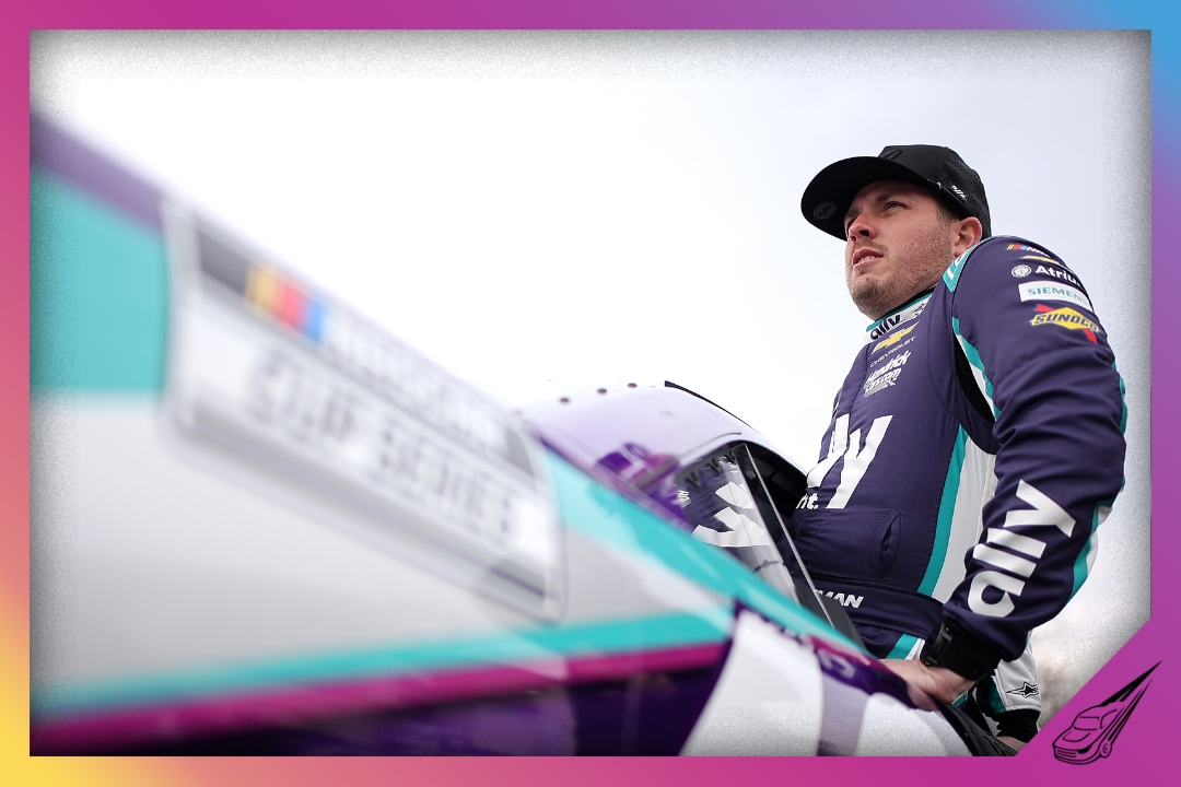 WINSTON SALEM, NORTH CAROLINA - FEBRUARY 04: Alex Bowman, driver of the #48 Ally Chevrolet, enters his car during practice for the Cook Out Clash at Bowman Gray Stadium on February 04, 2026 in Winston Salem, North Carolina. (Photo by Jonathan Bachman/Getty Images)
