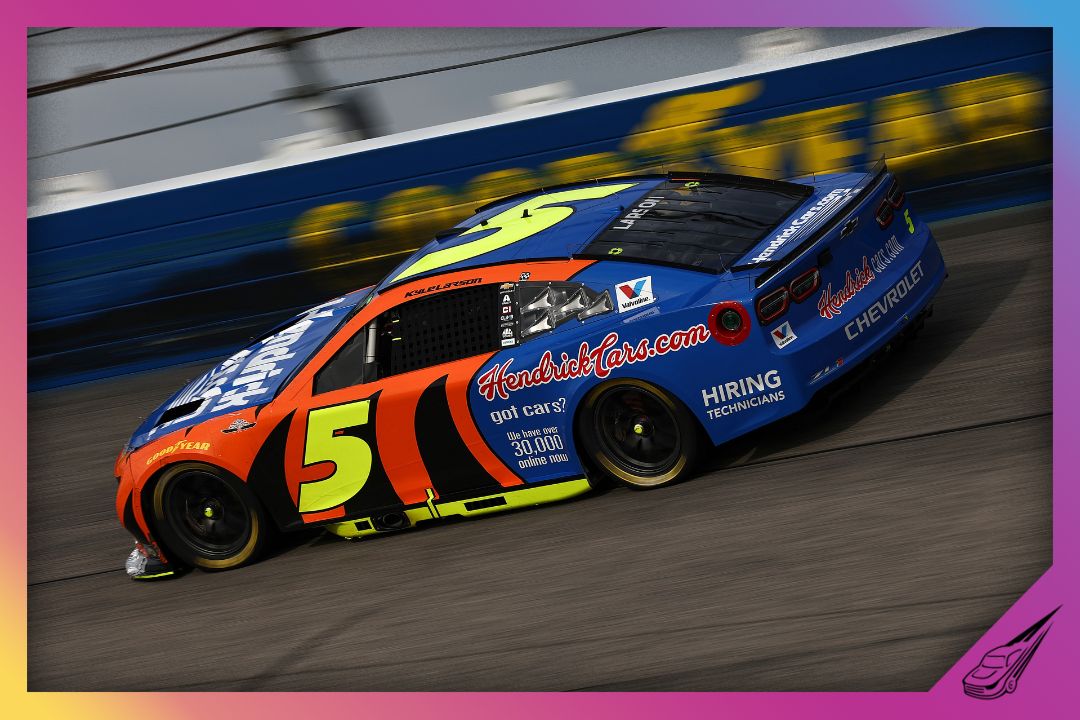DARLINGTON, SOUTH CAROLINA - APRIL 06: Kyle Larson, driver of the #5 HendrickCars.com Chevrolet, drives during the NASCAR Cup Series Goodyear 400 at Darlington Raceway on April 06, 2025 in Darlington, South Carolina. (Photo by Jared C. Tilton/Getty Images)