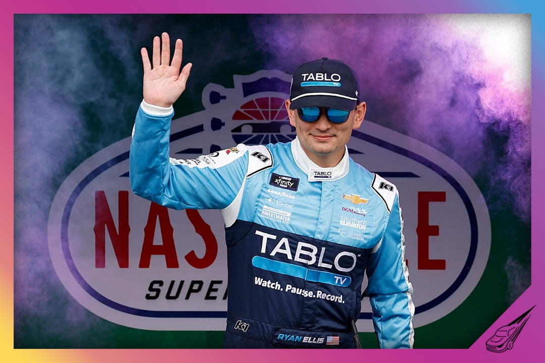 LEBANON, TENNESSEE - MAY 31: Ryan Ellis, driver of the #71 Tablo TV/Rich Mar Florist Chevrolet, waves to fans as he walks onstage during driver intros prior to the NASCAR Xfinity Series Tennessee Lottery 250 at Nashville Superspeedway on May 31, 2025 in Lebanon, Tennessee. (Photo by Sean Gardner/Getty Images)