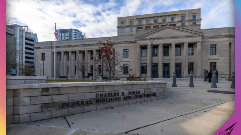 CHARLOTTE, NORTH CAROLINA - DECEMBER 1: The exterior of the Charles R. Jonas Federal Building on December 1, 2025 in Charlotte, North Carolina. Jury selection and opening statements are set to begin in an antitrust lawsuit filed by Jordan's 23XI Racing team against NASCAR. (Photo by Grant Baldwin/Getty Images)
