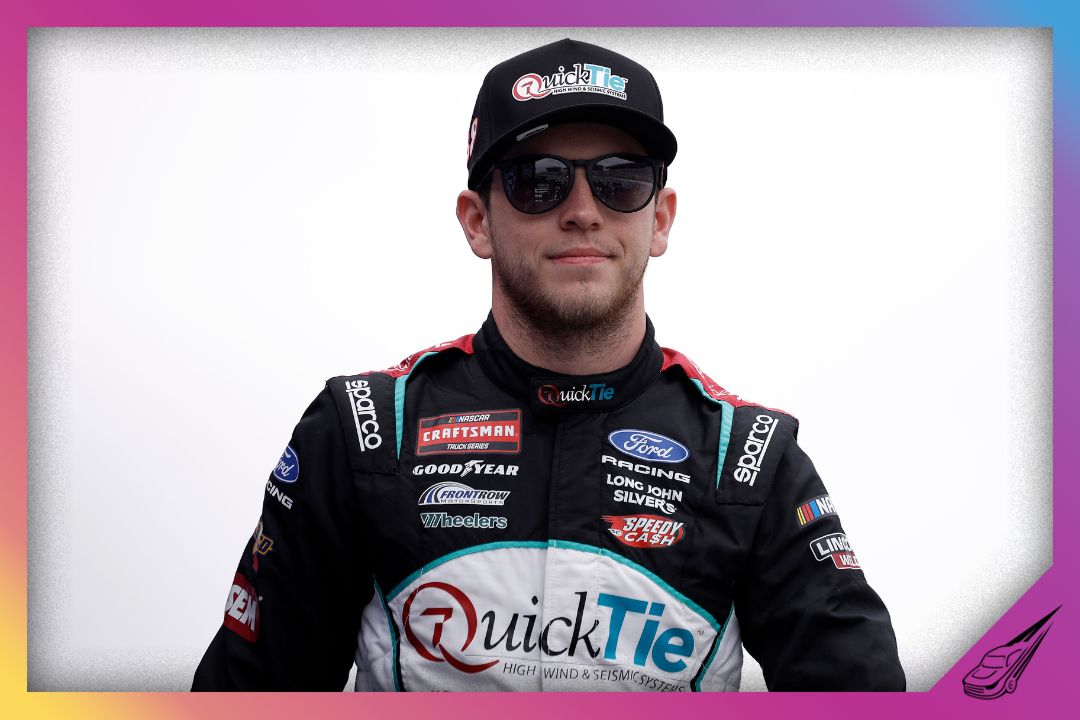 HAMPTON, GEORGIA - FEBRUARY 21: Chandler Smith, driver of the #38 QuickTie Ford, walks onstage during driver intros prior to the NASCAR Craftsman Truck Series Fr8 Racing 208 at Echo Park Speedway on February 21, 2026 in Hampton, Georgia. (Photo by Sean Gardner/Getty Images)