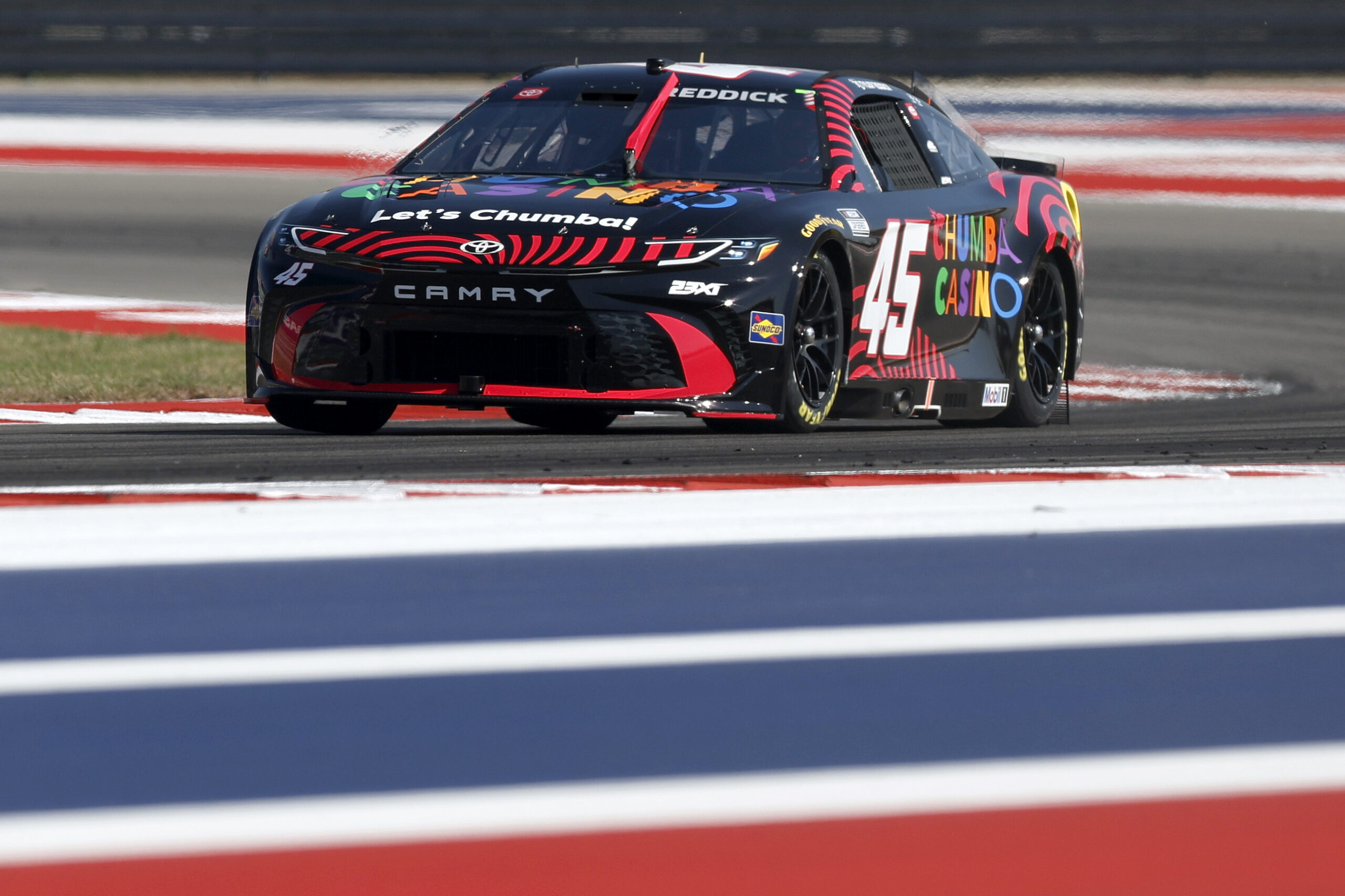 AUSTIN, TEXAS - FEBRUARY 28: Tyler Reddick, driver of the #45 Chumba Casino Toyota, drives during qualifying for the NASCAR Cup Series DuraMax Grand Prix Powered by RelaDyne at Circuit of The Americas on February 28, 2026 in Austin, Texas.