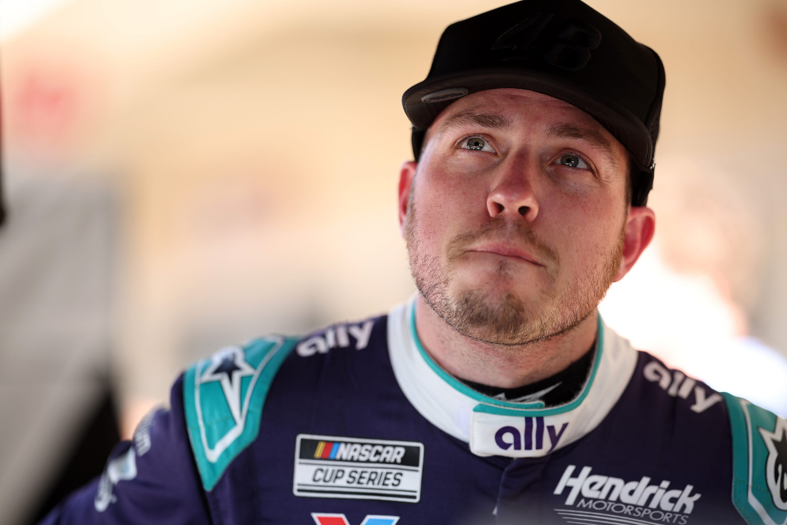 AUSTIN, TEXAS - FEBRUARY 28: Alex Bowman, driver of the #48 Ally Chevrolet, looks on during qualifying for the NASCAR Cup Series DuraMax Grand Prix Powered by RelaDyne at Circuit of The Americas on February 28, 2026 in Austin, Texas.