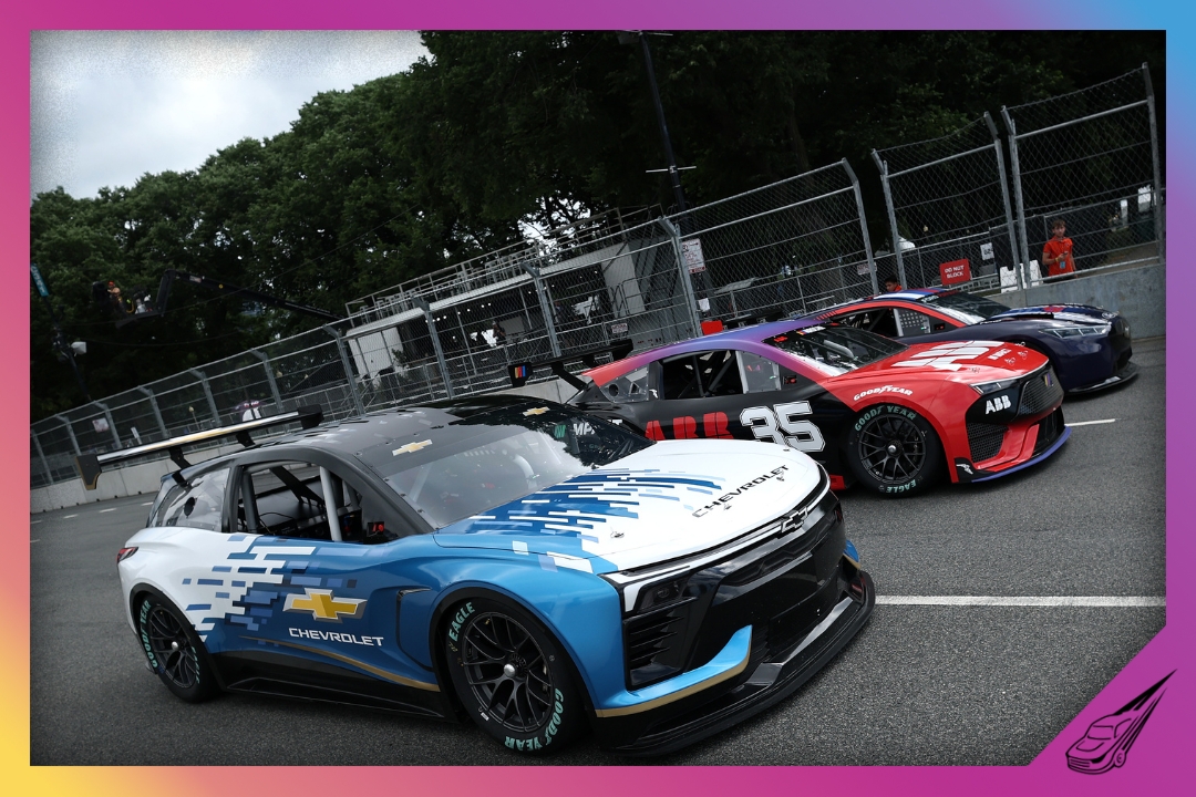 CHICAGO, ILLINOIS - JULY 06: A general view of the NASCAR electric vehicle laps on track prior to the NASCAR Cup Series Grant Park 165 at Chicago Street Course on July 06, 2025 in Chicago, Illinois. (Photo by Chris Graythen/Getty Images)
