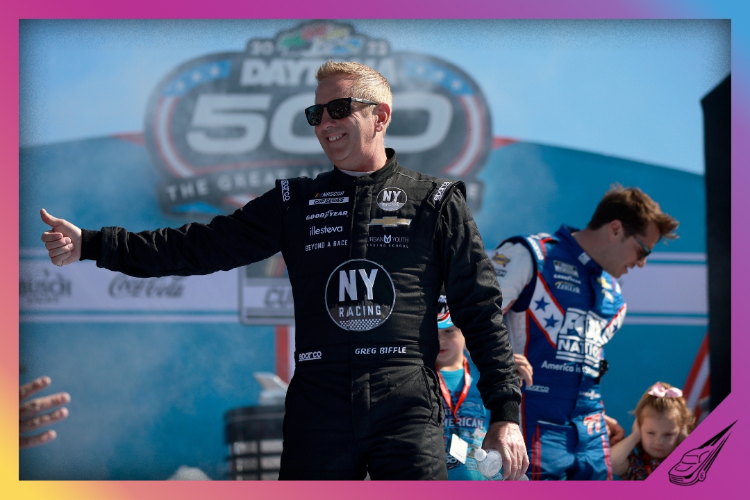DAYTONA BEACH, FLORIDA - FEBRUARY 20: Greg Biffle, driver of the #44 Grambling State University Chevrolet, waves to fans onstage during driver intros prior to the NASCAR Cup Series 64th Annual Daytona 500 at Daytona International Speedway on February 20, 2022 in Daytona Beach, Florida. (Photo by Jared C. Tilton/Getty Images)