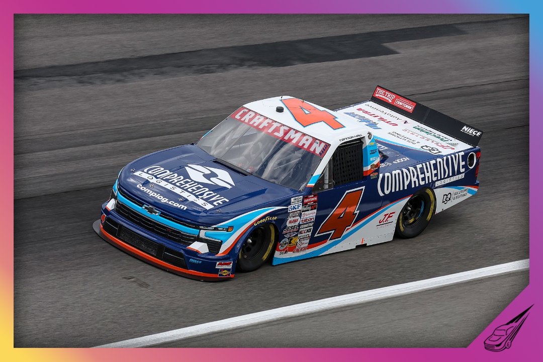 ROCKINGHAM, NORTH CAROLINA - APRIL 03: Connor Hall, driver of the #4 Comprehensive Logistics Chevrolet, drives during qualifying for the NASCAR Craftsman Truck Series Black's Tire 200 at Rockingham Speedway on April 03, 2026 in Rockingham, North Carolina. (Photo by James Gilbert/Getty Images)