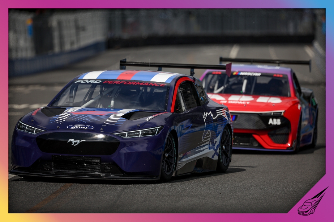 CHICAGO, ILLINOIS - JULY 06: A general view of the NASCAR electric vehicle laps on track prior to the NASCAR Cup Series Grant Park 165 at Chicago Street Course on July 06, 2025 in Chicago, Illinois. (Photo by James Gilbert/Getty Images)