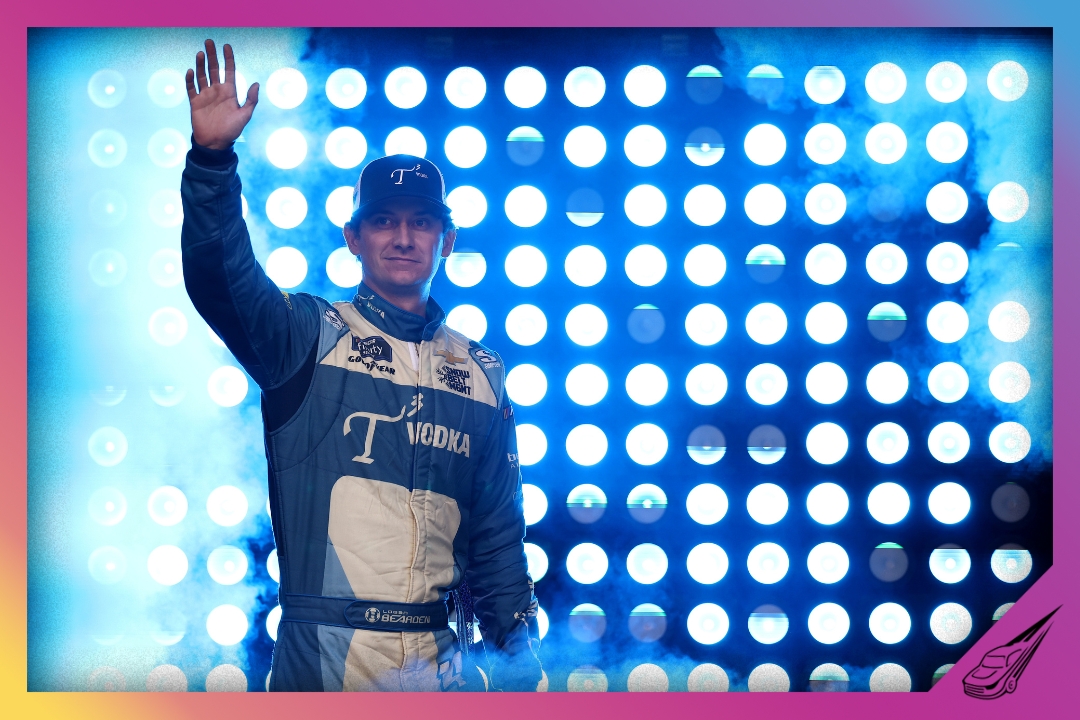 BRISTOL, TENNESSEE - SEPTEMBER 12: Logan Bearden, driver of the #14 T3 Vodka Chevrolet, waves to fans as he walks onstage during driver intros prior to the NASCAR Xfinity Series Food City 300 at Bristol Motor Speedway on September 12, 2025 in Bristol, Tennessee. (Photo by Jared C. Tilton/Getty Images)