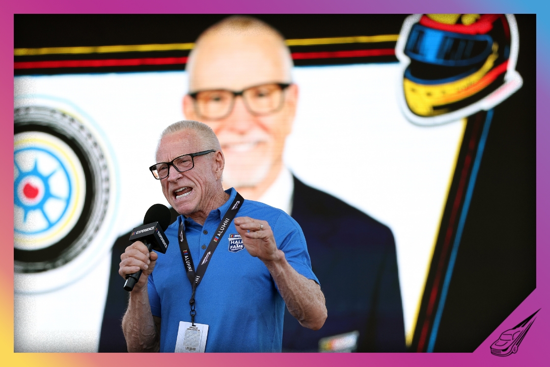 DARLINGTON, SOUTH CAROLINA - MARCH 22: Honorary pace car driver, Mark Martin speaks on the NASCAR Experience stage prior to the NASCAR Cup Series Goodyear 400 at Darlington Raceway on March 22, 2026 in Darlington, South Carolina. (Photo by David Jensen/Getty Images)