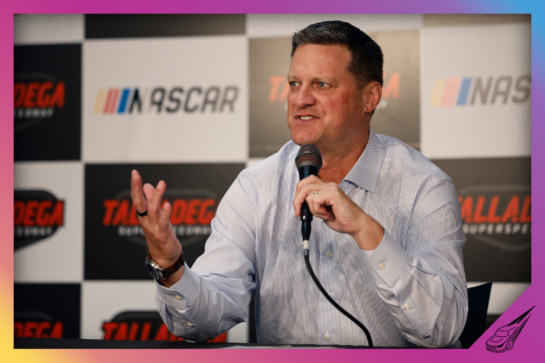 TALLADEGA, ALABAMA - APRIL 25: NASCAR Chief Executive Officer Steve O’Donnell speaks to the media after the NASCAR leadership announcements during a press conference at Talladega Superspeedway on April 25, 2026 in Talladega, Alabama. (Photo by Sean Gardner/Getty Images)