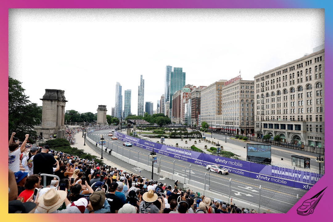 CHICAGO, ILLINOIS - JULY 06: A general view of racing during the NASCAR Cup Series Grant Park 165 at Chicago Street Course on July 06, 2025 in Chicago, Illinois. (Photo by Logan Riely/Getty Images)