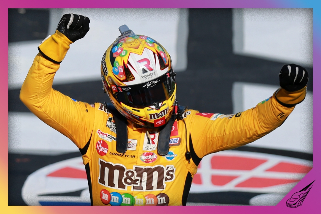 FORT WORTH, TEXAS - JUNE 12: Kyle Busch, driver of the #54 Twix Toyota, celebrates after winning the NASCAR Xfinity Series Alsco Uniforms 250 at Texas Motor Speedway on June 12, 2021 in Fort Worth, Texas. (Photo by Sean Gardner/Getty Images)