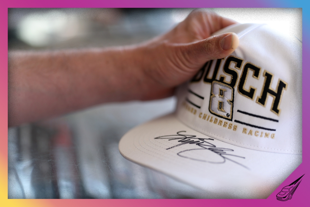 DAYTONA BEACH, FLORIDA - FEBRUARY 14: A detail view of a hat signed by NASCAR Cup Series driver, Kyle Busch at his merchandise hauler on the midway prior to practice for the NASCAR Cup Series Daytona 500 at Daytona International Speedway on February 14, 2026 in Daytona Beach, Florida. (Photo by Kevin C. Cox/Getty Images)