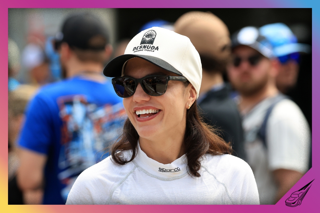 INDIANAPOLIS, INDIANA - JULY 26: Katherine Legge, driver of the #32 Desnuda Tequila Chevrolet, looks on during qualifying for the NASCAR Xfinity Series Pennzoil 250 at Indianapolis Motor Speedway on July 26, 2025 in Indianapolis, Indiana. (Photo by Justin Casterline/Getty Images)