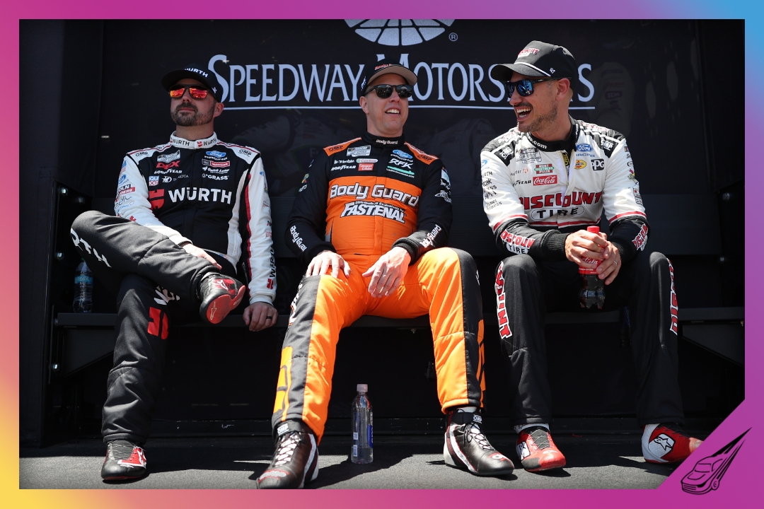 FORT WORTH, TEXAS - MAY 03: Josh Berry, driver of the #21 WURTH Ford, Brad Keselowski, driver of the #6 Body Guard by Fastenal Ford, and Joey Logano, driver of the #22 Discount Tire Ford, wait to be introduced prior to the NASCAR Cup Series Würth 400 presented by LIQUI MOLY at Texas Motor Speedway on May 03, 2026 in Fort Worth, Texas. (Photo by Logan Riely/Getty Images)