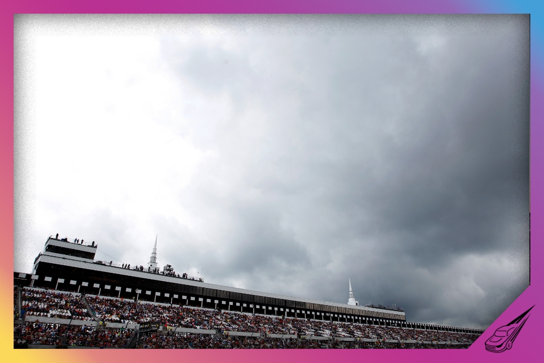 LONG POND, PA - JULY 31: Dark clouds loom during a rain delay prior to the NASCAR Sprint Cup Series Pennsylvania 400 at Pocono Raceway on July 31, 2016 in Long Pond, Pennsylvania. (Photo by Brian Lawdermilk/Getty Images)