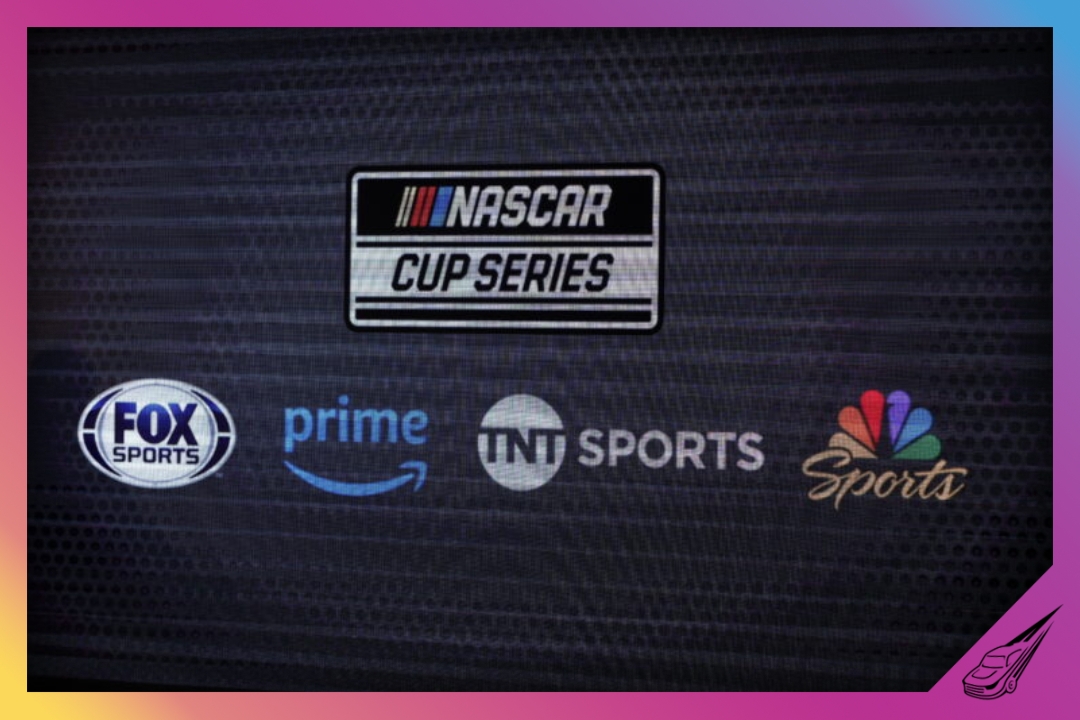 NASHVILLE, TENNESSEE - NOVEMBER 29: A graphic showing NASCAR's new media rights agreements partners with FOX, NBC, Amazon and Warner Bros. Discovery is seen at the Music City Center on November 29, 2023 in Nashville, Tennessee. (Photo by Chris Graythen/Getty Images)