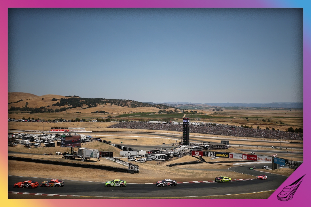 SONOMA, CALIFORNIA - JULY 13: A general view of racing during the NASCAR Cup Series Toyota/Save Mart 350 at Sonoma Raceway on July 13, 2025 in Sonoma, California. (Photo by Chris Graythen/Getty Images)