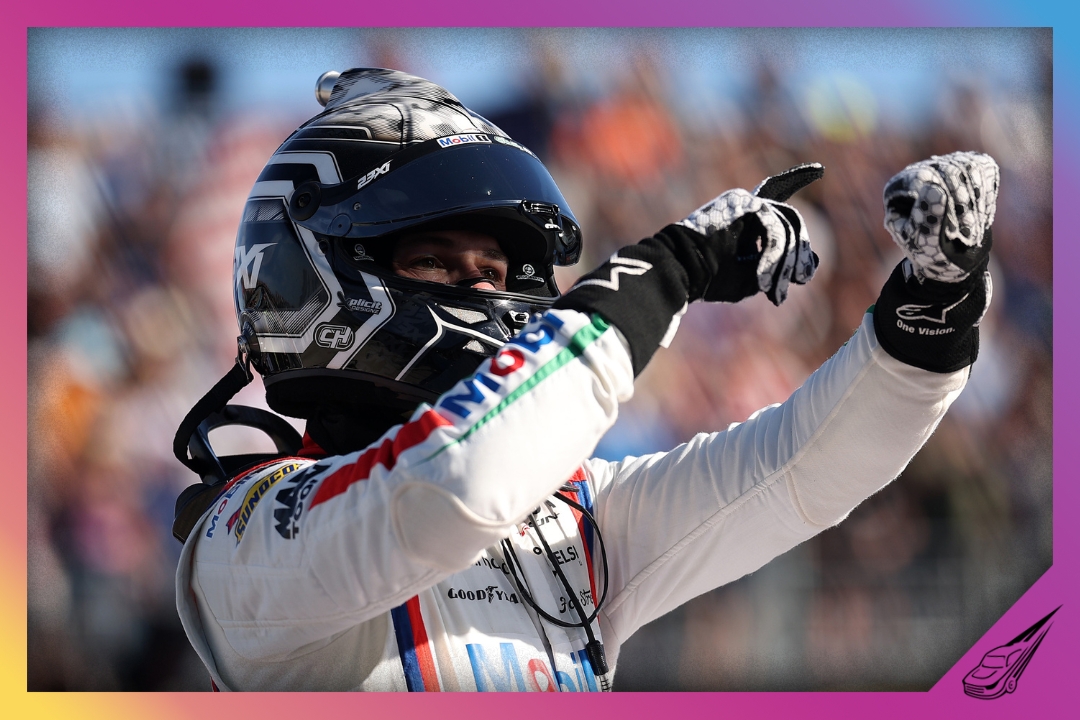 SAN DIEGO, CALIFORNIA - JUNE 21: Corey Heim, driver of the #67 Mobil 1/O'Reilly Auto Parts Toyota, celebrates after winning the NASCAR Cup Series Anduril 250 at Naval Base Coronado on June 21, 2026 in San Diego, California. (Photo by James Gilbert/Getty Images)