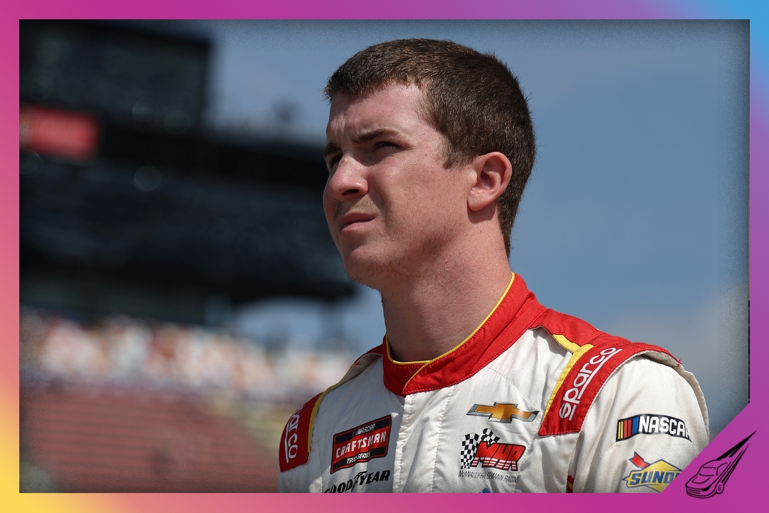 BROOKLYN, MICHIGAN - JUNE 06: Daniel Dye, driver of the #20 Champion Container Chevrolet, looks on during qualifying for the NASCAR Craftsman Truck Series DQS Solutions & Staffing 250 presented by Precision Vehicle Logistics at Michigan International Speedway on June 06, 2026 in Brooklyn, Michigan. (Photo by Brett Farmer/Getty Images)