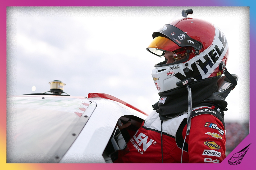 TALLADEGA, ALABAMA - APRIL 24: Jesse Love, driver of the #2 Whelen Chevrolet, exits his car after qualifying for the NASCAR O'Reilly Auto Parts Series Ag-Pro 300 at Talladega Superspeedway on April 24, 2026 in Talladega, Alabama. (Photo by David Jensen/Getty Images)