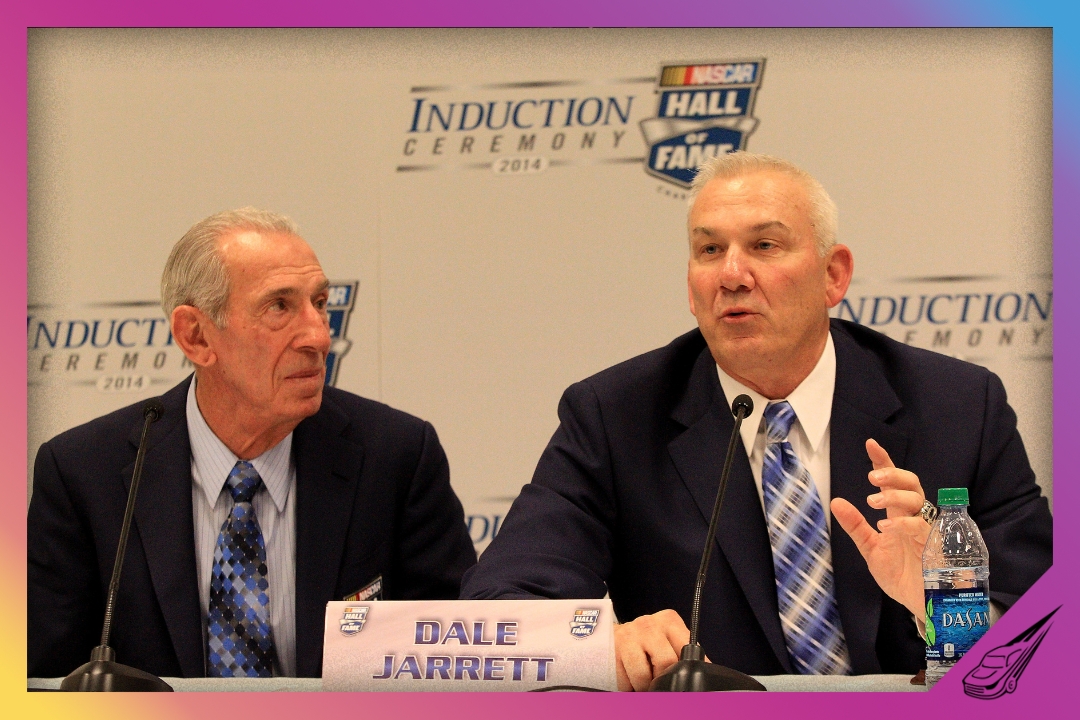 CHARLOTTE, NC - JANUARY 29: Ned Jarrett watches as son Dale Jarrett makes comments to the media following his induction into the NASCAR Hall of Fame on January 29, 2014 in Charlotte, North Carolina. (Photo by Gregg Forwerck/Getty Images)