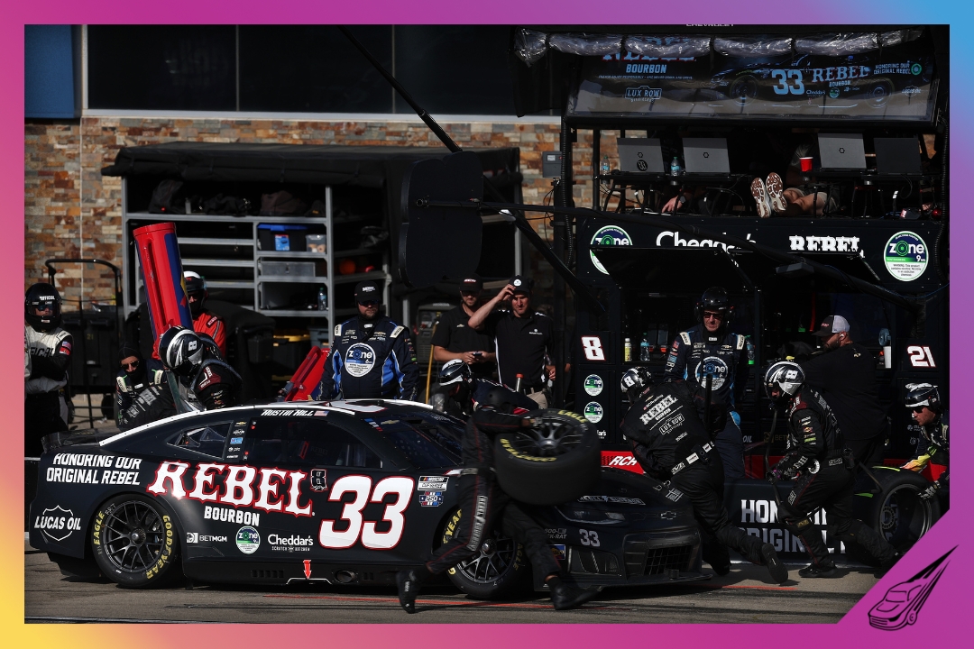 BROOKLYN, MICHIGAN - JUNE 07: Austin Hill, driver of the #33 Rebel Bourbon Chevrolet, pits during the NASCAR Cup Series FireKeepers Casino 400 at Michigan International Speedway on June 07, 2026 in Brooklyn, Michigan. (Photo by Brett Farmer/Getty Images)