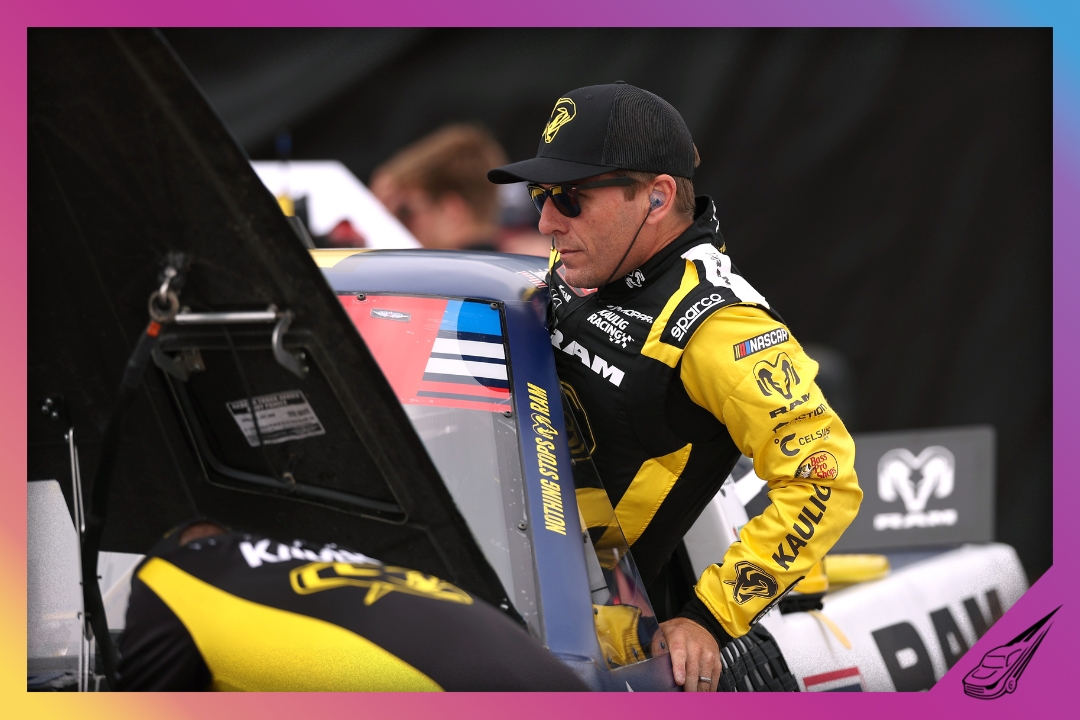 SAN DIEGO, CALIFORNIA - JUNE 19: Jamie McMurray, driver of the #25 The USO RAM, enters his truck during practice for the NASCAR O'Reilly Auto Parts Series United Rentals Driven to Serve 250 at Naval Base Coronado on June 19, 2026 in San Diego, California. (Photo by David Jensen/Getty Images)