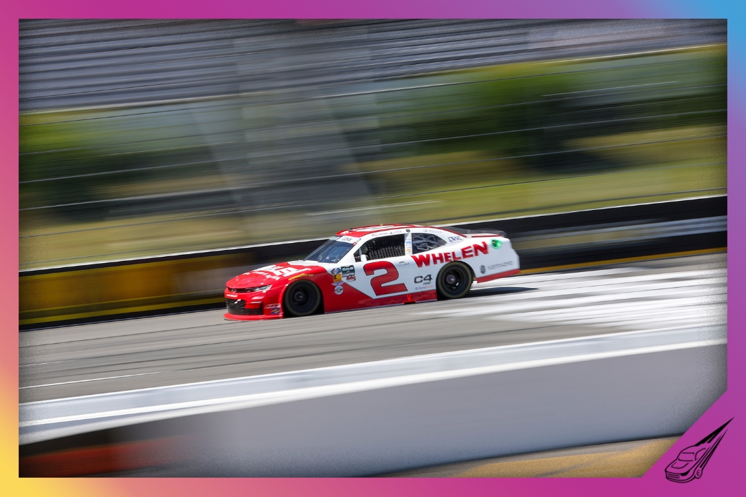 LONG POND, PENNSYLVANIA - JUNE 13: Jesse Love, driver of the #2 Whelen Chevrolet, drives during practice for the NASCAR O'Reilly Auto Parts Series MillerTech Battery 250 presented by KOA at Pocono Raceway on June 13, 2026 in Long Pond, Pennsylvania. (Photo by James Gilbert/Getty Images)
