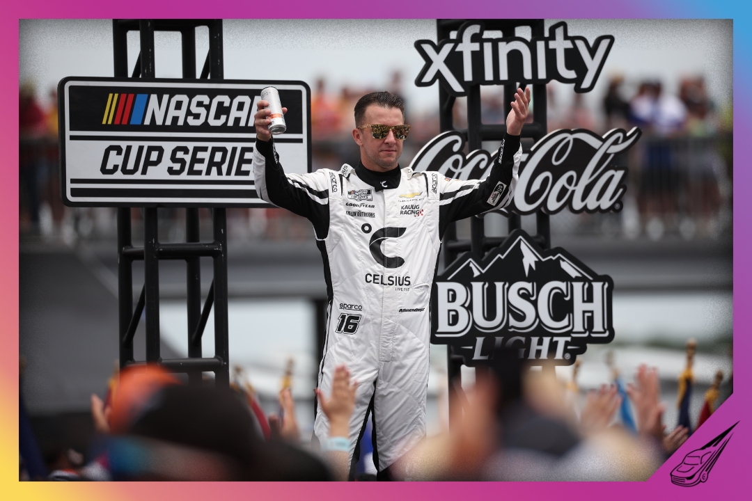 LONG POND, PENNSYLVANIA - JUNE 14: AJ Allmendinger, driver of the #16 Celsius Chevrolet, walks onstage during driver intros prior to the NASCAR Cup Series Great American Getaway 400 presented by VISITPA at Pocono Raceway on June 14, 2026 in Long Pond, Pennsylvania. (Photo by James Gilbert/Getty Images)