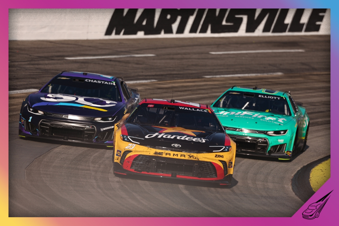 MARTINSVILLE, VIRGINIA - MARCH 29: Bubba Wallace, driver of the #23 Hardee's Toyota, Ross Chastain, driver of the #1 Safety Culture Chevrolet, and Chase Elliott, driver of the #9 UniFirst Chevrolet, race during the NASCAR Cup Series Cook Out 400 at Martinsville Speedway on March 29, 2026 in Martinsville, Virginia. (Photo by David Jensen/Getty Images)